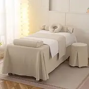 Khaki1,70x180cm/27.5x70.8in,Solid Color Massage Table Cover,Reusable Massage Bed Cover with Hole,Elastic Pillowcase Beauty Massage Fitted Sheets Stools Cover Quilt 4 Piece Set