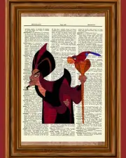 Jafar and Iago Aladdin Vintage Dictionary Art Print Poster Disney Villain