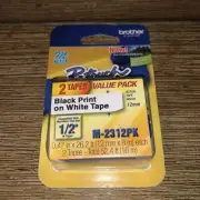 Brother M-231PK P-touch Label Tape 1/2" Black on White 2pk