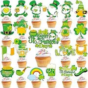 VARACL 25PCS Happy St Patricks Day Cupcake Toppers, Green Shamrock Leprechaun Cauldron Hat Irish Cake Topper Toothpicks Food Decorations for St Patrick’s Day Baby Shower Birthday Party Decor Supplies