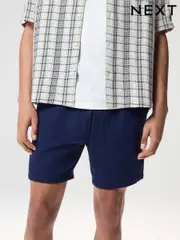 Blue 100% Cotton Texture Drawstring Shorts (AL5408) | $47