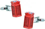 [JYHLSHBA] Cufflinks For Men 1 Pair Of Red Plaid Phone Booth Cufflinks Men'S French Shirt Suit Cufflinks