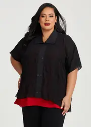 [TS] Taking Shape Pleated Luca Snap Front Shirt Size 14-16 in Black - Plus Size Women's Clothing Black