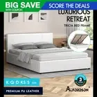 ALFORDSON Bed Frame Queen Double King Single Gas Lift Storage Base White Leather