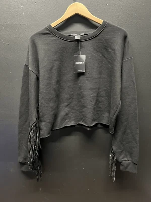 Forever 21 Black Sweater Fringe Detail Women’s Pullover Top NWT Medium