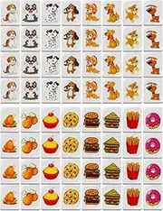Mahjong Tile Set, Push Tile Game 64 Pcs Set, Adorable Dog and Food Patterned Mahjong Plastic, for Kids Adults