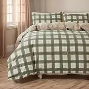 Lemfux Gingham Duvet Cover Queen 3 Pieces Cotton Sage Green Gingham Checkered Duvet Covers Girls Boys Light Green Plaid 1 x Queen Duvet Cover 90" x 90'' and 2 x Standard Pillowcases 20" x 30"