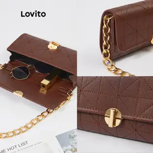 Lovito 優雅絎縫扭鎖鍊長方形包 L244BA07 (白色/黑色/卡其色/棕色)