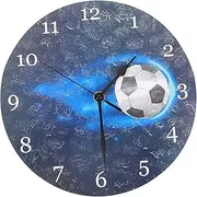 BRIGHTFUFU Football Wall Clock Silent Battery Operated Decor for Home Kitchen Creative Sports Design Non Ticking Round Clock for Living Bedroom No Battery