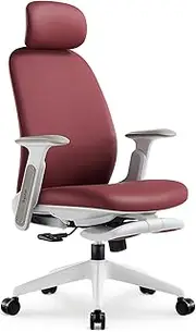 [TopJob] Designer Office Chair, Napa Ergonomic Home and Office Computer Desk Leather Chair with HeadRest and FootRest, Leather Office Chair with Padded Flip-up Arms, Adjustable Tilt Lock (Red)