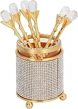 QANYEGN Coffee Spoons Set, Zinc Alloy Gold Tea Spoons, Dessert Spoons Set with Holder for Fruit Stirring Mixing Sugar Ice Cream Cake