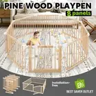 Kidbot 8 Panel Baby Playpen Kids Pet Dog Wooden Safety Gate Fence Foldable Yard