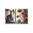Whimsical Cat Design Outdoor Rug-Cozy Patio Decor, Outside Garden Area, Floral
