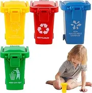 Tiny Recycle Bin for Desk,Curbside Trash Recycle Can | Unique Small Trash Can Garbage Truck Toy with Lid & Wheels for Kid Toddler