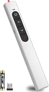 Presentation Clicker Wireless Presenter Remote, PowerPoint Clicker with Red Light, Clickers for PowerPoint Presentations Slide Advancer with Volume Control for Mac/Laptop/Computer(Battery Included)