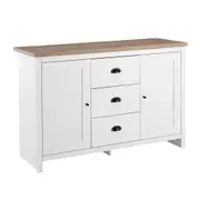 Hampton Buffet Sideboard 2 doors 3 Drawers Storage Cupboard Cabinet white and woodgrain