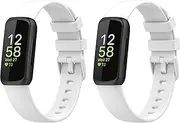 (2 Pack) Bands Straps Intended for Fitbit Inspire 3 Health & Fitness Tracker, Colorful Comfortable Flexible Silicone Band Rubber Strap Wristbands Sports Accessories for Inspire 3 (Large, White+White)