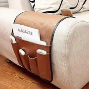 No-slip Leather Sofa Couch Remote Control Holder Chair Armrest Caddy Pocket Organizer Storage Bag for Cellphone Tablet Notepad Book Magazines DVD Eyewears Drinker Snacks Holder Pouch