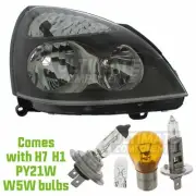 Renault Clio Hatchback 2001-2005 Grey Headlight Headlamp Drivers Side & Bulbs