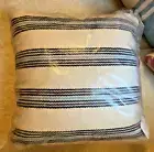 NEW Pottery Barn Modern Farmhouse Contrast Striped Outdoor Pillow Aqua Navy Blue