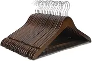 AIMALL Solid Wood Clothes Hangers 20pcs Set Non-Slip Wooden Coat Hanger with 360° Swivel Hook Heavy Duty Suit Hangers for Wardrobe Storage 17.5in Wide Dark Brown
