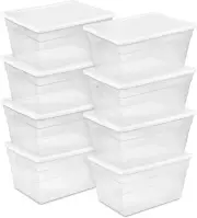 56 Qt Storage Box, Stackable Bin with Lid, Plastic Container to Organ
