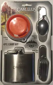Camillus 4 Piece Camp Set Spoon, Knives, Flask & Folding Cup