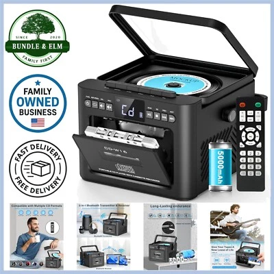 Boombox CD Cassette Player Combo Rechargeable Bluetooth FM Radio USB AUX