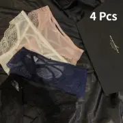 4 Pcs Women Sheer Mesh Knickers Lace Panties Straps Hollow Briefs Low Waist