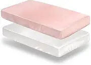 SiinvdaBZX 2 Pcs Satin Crib Sheets for Girls, Silky Soft Crib Fitted Sheets for Standard Crib and Toddler Mattress (Pink & White, 52 x 28 x 8In)