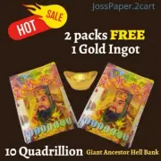 JOSS Paper 140pcs 10 Quadrillion Giant Ancestor Hell Bank Note FREE GOLD INGOT