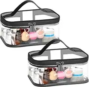 [HAOGUAGUA] 2 Pieces Clear Makeup Bags Cosmetic Toiletry Bags for Traveling, Waterproof Travel Transparent TSA APPROVED Carry On Airport Airline Compliant Bag, 2 PIECES BLACK, 2 Pieces Clear Makeup Bags
