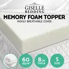 Memory Foam Mattress 8CM SINGLE SIZE high density Visco Elastic Underlay 60kg/m³