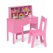 Giantex Kids Study Desk and Chair Set Workstation Writing Table w/8-Cubby Hutch Kids Study Desk Pink