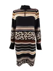 DKNY Women's Mixed-Print Turtleneck Dress