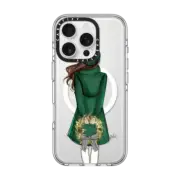 iPhone 16 Pro Clear Case MagSafe Compatible Wreath (Brunette) Fashion Illustration Holiday Case by Holly Nichols