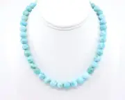Large 10mm Blue Larimar Necklace, AAA Grade Clean Blue Turtleback Larimar Choker