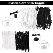 Elastic Face Mask String with Stopper Toggle Black White Sewing Cord Adjuster