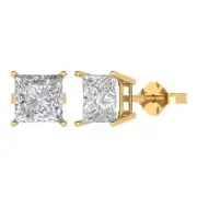 4.0ct Princess Cut Moissanite Stud Solitaire Earrings 14k Yellow Gold Push Back