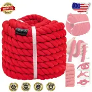 Natural Twisted Cotton Rope 50 Feet – Durable Red Crafting and Tug of War Rope