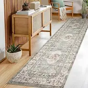 Taleta Greenish Washable Hallway Runner Rug Long Green 80x300cm Soft Low Pile Non-Slip Vintage Carpet Runners for Kitchen Entrance (Green, 80 x 300 cm)
