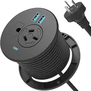 Tsuo Desk Power Grommet Recessed Power Board with 1 AC Outlet & PD20W USB 1A+2C Ports Desktop Socket Built-in LAN Port for Home Office & Gaming Setup Flush Mount Power Board with 1.5M Cord 80mm Hole