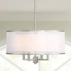 Nickel Drum Pendant Chandelier 21" Modern Organza White 4-Light Fixture Kitchen