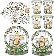 Jungle Safari Birthday Party Supplies, Safari Theme Party Tableware Set-Paper Plates, Cups, Napkins, Animals Baby Shower Birthday Decorations Serve 24 Guests