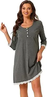 [cheibear] Womens Pajamas 3/4 Sleeve Lace Trim Nightgown Lactation Maternity Loungewear