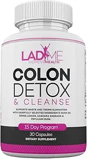 Pure Colon Cleanse & Detox 15 Day Toxins Elimination Program - Herbal Laxative Constipation Relief with Psyllium Husk, Cascara Sagrada & Senna Leaves - Special Women Intestinal Cleanser by Ladyme -60