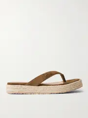 [Gianvito Rossi] Gianvito Rossi - Embellished Suede Platform Espadrille Flip Flops - Brown - IT39 IT 39 Brown