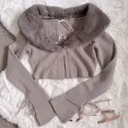 House of CB Fur Trim Knit Cashmere Crop Cardigan S - Camel / Dark Beige