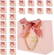 [Mbnvtxh] 24Pcs Small Thank You Gift Bags Paper Party Bags with Handles Grey Marble Pattern Present Bags with Gold Bow Ribbon Mini Pink Party Favor Bags for Birthday Wedding (Pink)