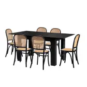 Oikiture 5PCS Dining sets 160cm Extendable Table with Chairs Rattan Black